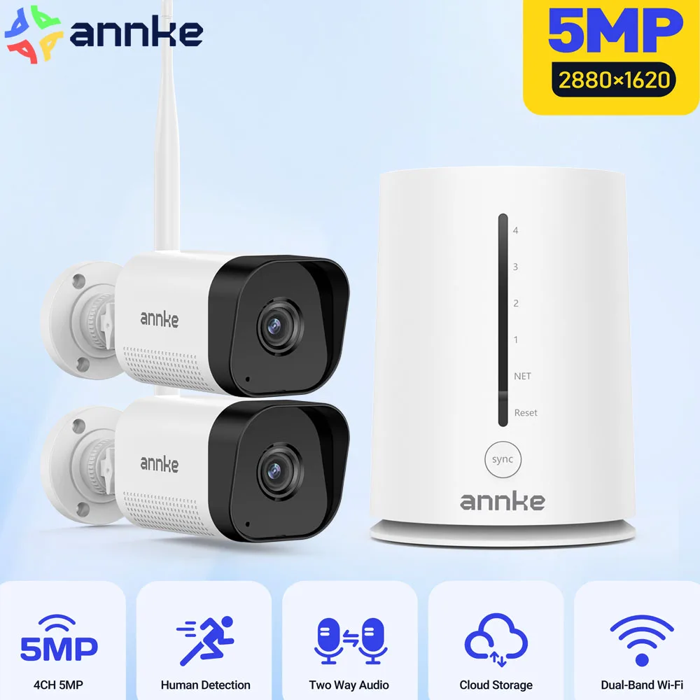 

ANNKE 2/4 шт. 5-мегапиксельная беспроводная IP-камера Wi-Fi двусторонняя голосовая система обнаружения движения и ночного видения IP66 защита от атмосферных воздействий H.264 + 4-канальный беспроводной сетевой видеорегистратор