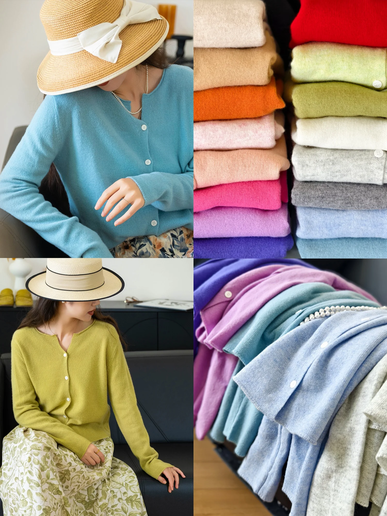 

Healing Gold Wool Knitted Sweater 00% Bassuran Camere Soft V-Ne Button-Up Long Sve Korean Sle Women's Faion