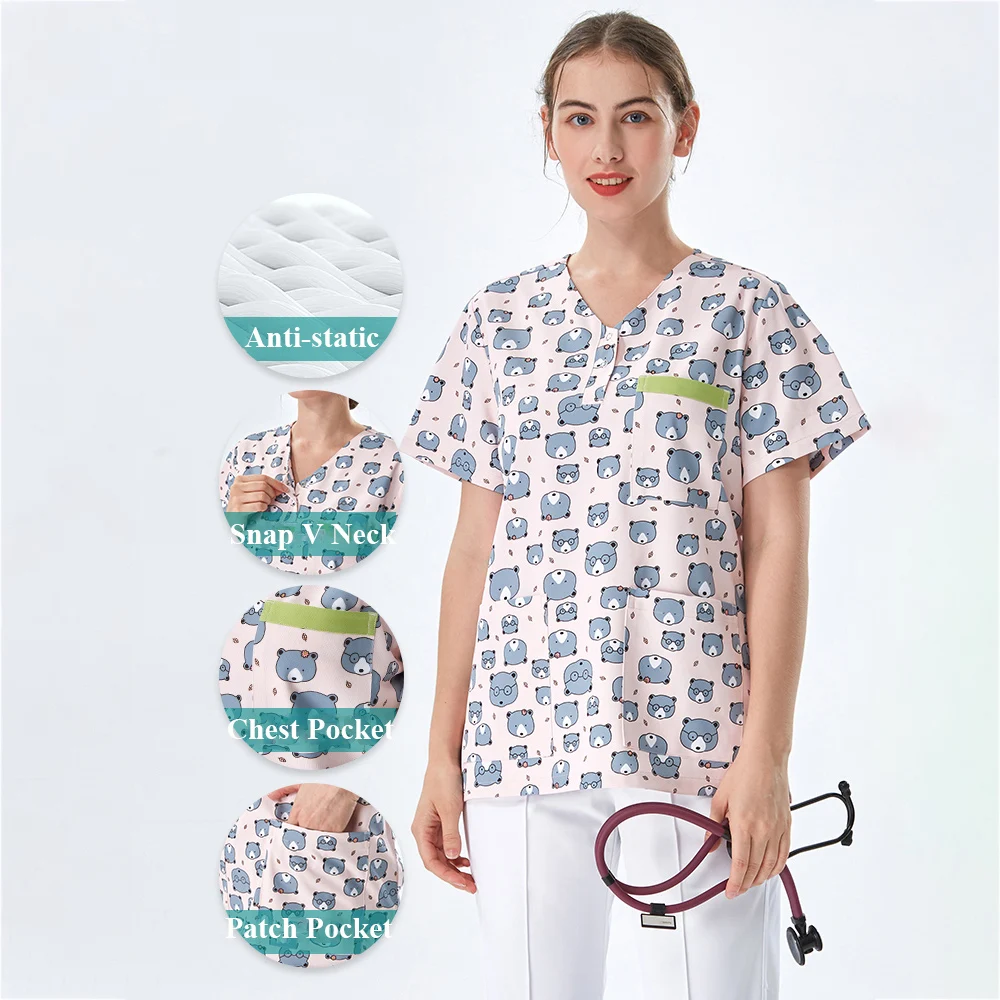 

Veterinary Women Nurse Scrub Set Medical Scrubs Uniform Print Surgical Uniforms Hospital Doctor Workwear Outfits YHSY-01