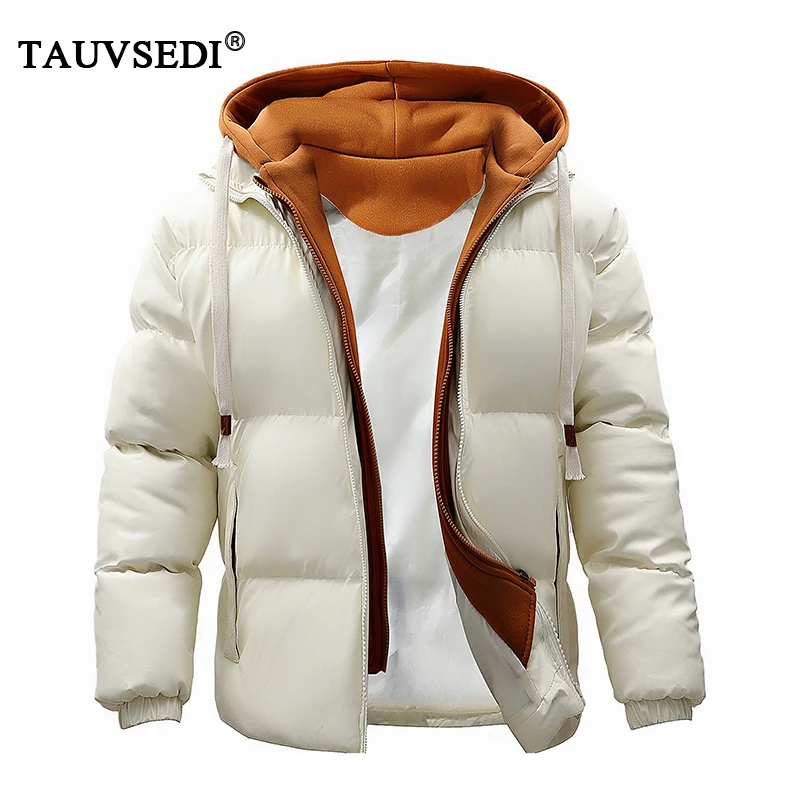 Winter Men Hooded Casual PU Leather Jackets Coat Man Thick Outdoor Puffer Parka Male Streetwear Oversize Bomber Jackets Overcoat