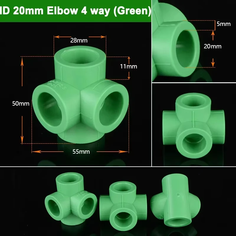 PPR Pipe Fittings 3D Offset Cross Fitting for Wall Corners 20/25/32/40/50/63mm Equal Multi-Size Water Supply Pipe Joint
