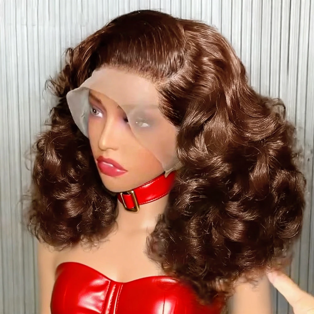 

Шоколадно-коричневый парик-боб с естественной волной, короткий, плотность 250%, 13x4, 13x6, HD кружевной фронтальный парик, 100% натуральные человеческие волосы, свободная водная волна