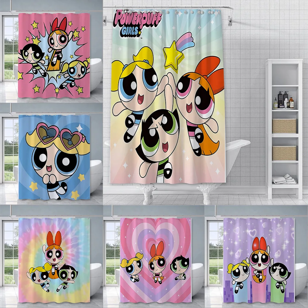 

Shower Powerpuffs Girlss Curtain Waterproof Polyester Fabric Paint Colorful Bath Curtains Home Bathroom Decor Curtain With Hook