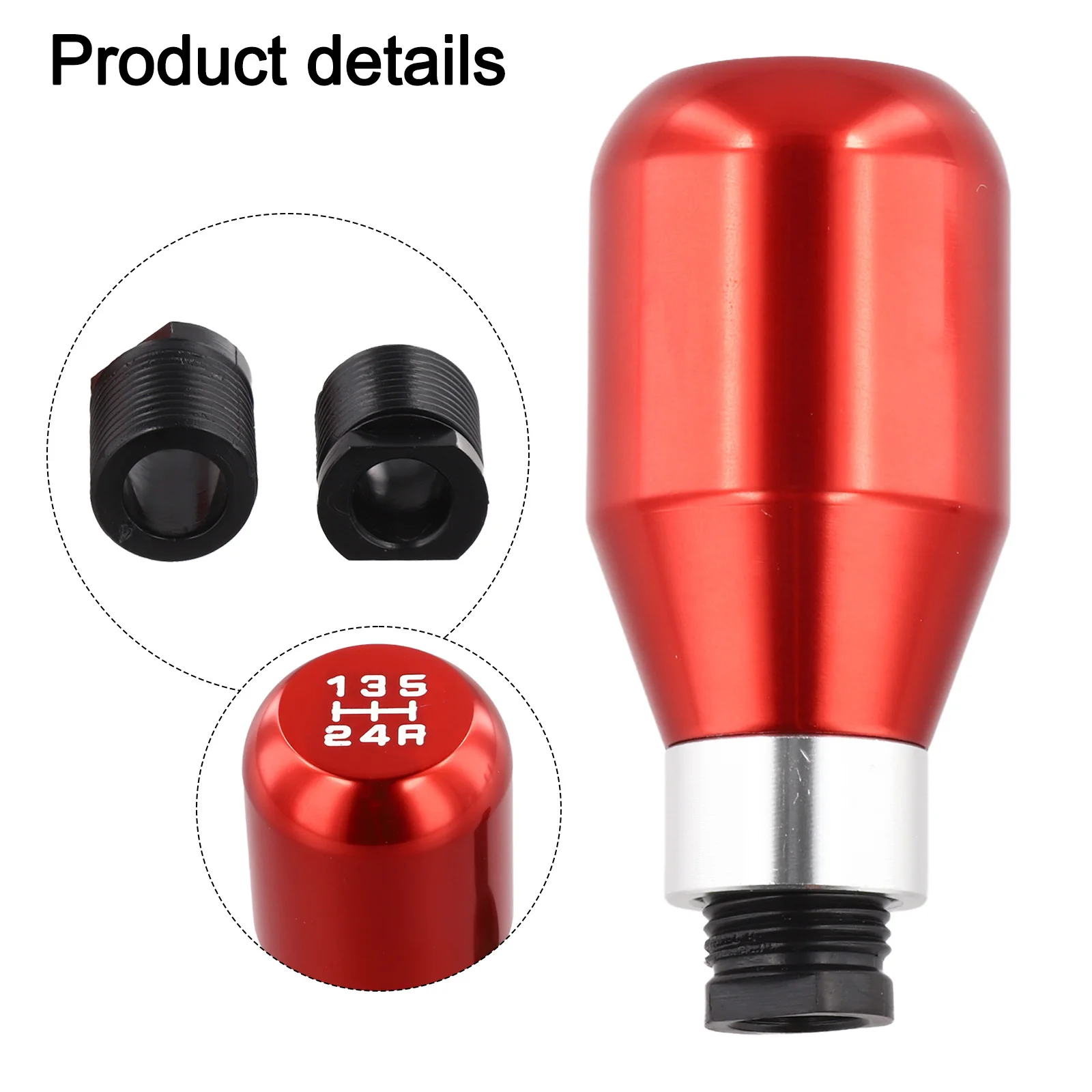 5 Speed Manual Gear Shift Lever Adapter Metal Knob Handle Racing Style with Chrome Finish and Three Size Thread Adapters