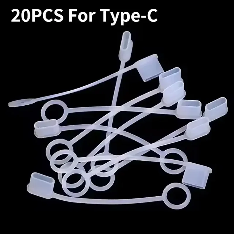 1/5/10/20pcs Type-C Dust Plug with/without Anti-Lost Rope, Transparent Dustproof Protector Cap Cover for Phone Tablet USB-C Port