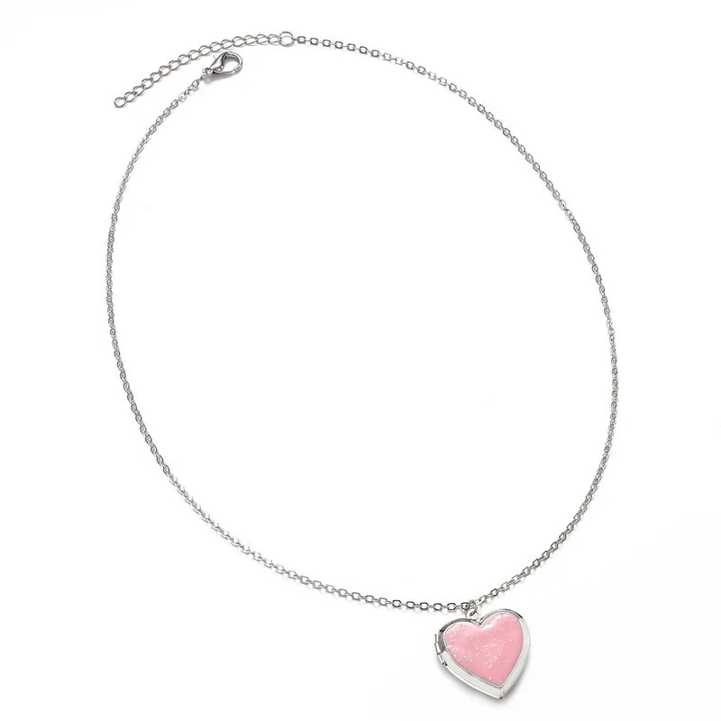 Collier d'amour en forme de cœur de pêche pour filles, pendentif cadre photo, bijoux à la mode, cadeaux d'anniversaire, ouverture et fermeture, doux, nouveau