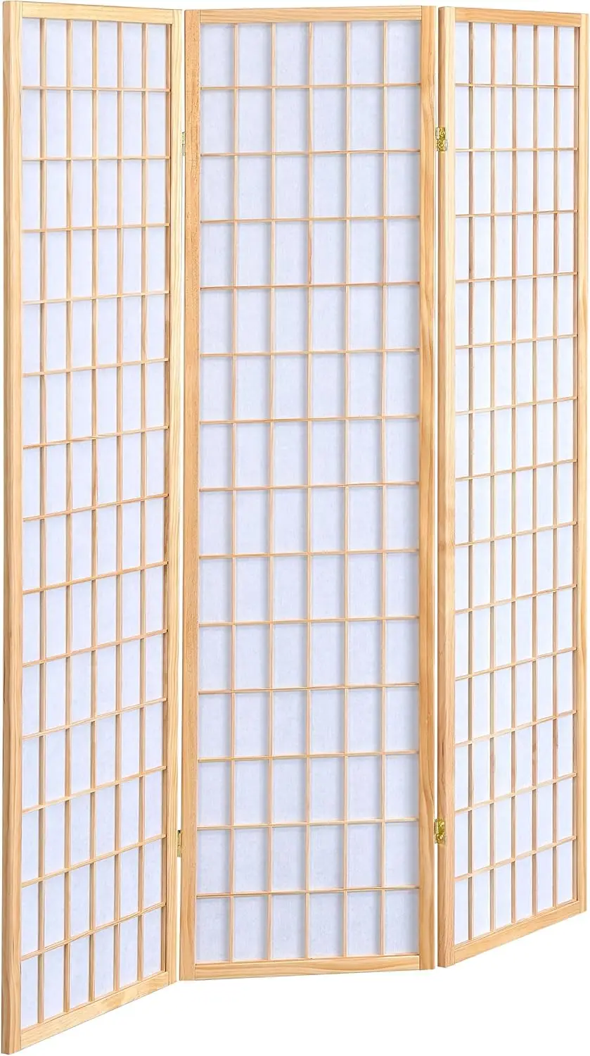 

Coaster Home Furnishings - Carrie - Solid Wood - 3-Panel Folding Shoji Screen Room Divider with Linear Grid Design, Meta