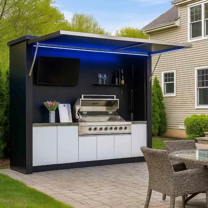 Outdoor Kitchen Pod Outdoor Kitchen Power burner 304 Stainless Steel Modular BBQ Island with Grill Sink Storage Cabinet
