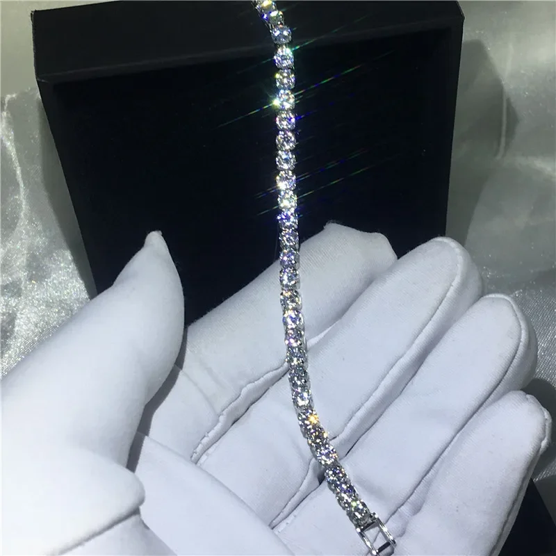 Braccialetto da Tennis con taglio rotondo alla moda bracciale da laboratorio con diamanti riempiti in oro bianco per accessori da sposa da donna