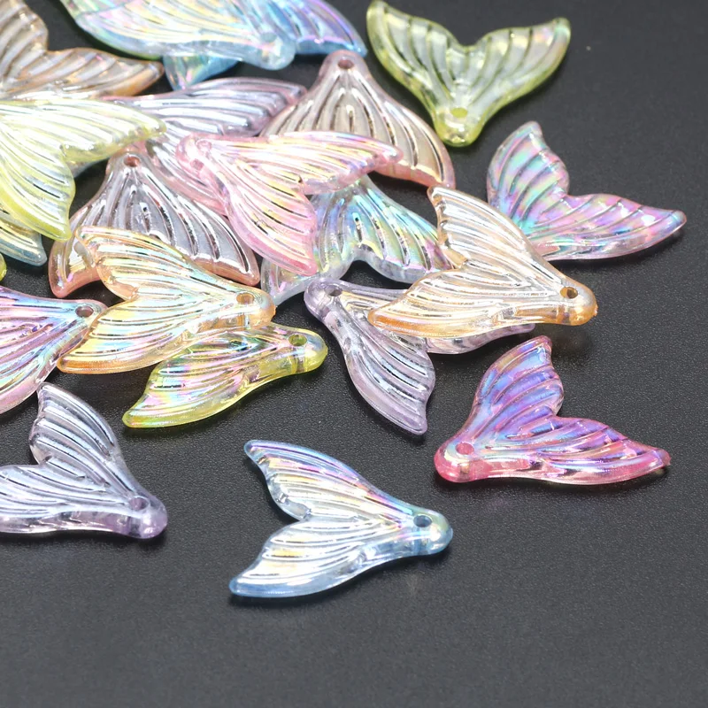 Acrylic Beads 20x20mm 30pcs Gradient Color Mermaid Tail Pendants Acrylic Spacer Beads For Jewelry Making DIY Jewelry Accessories