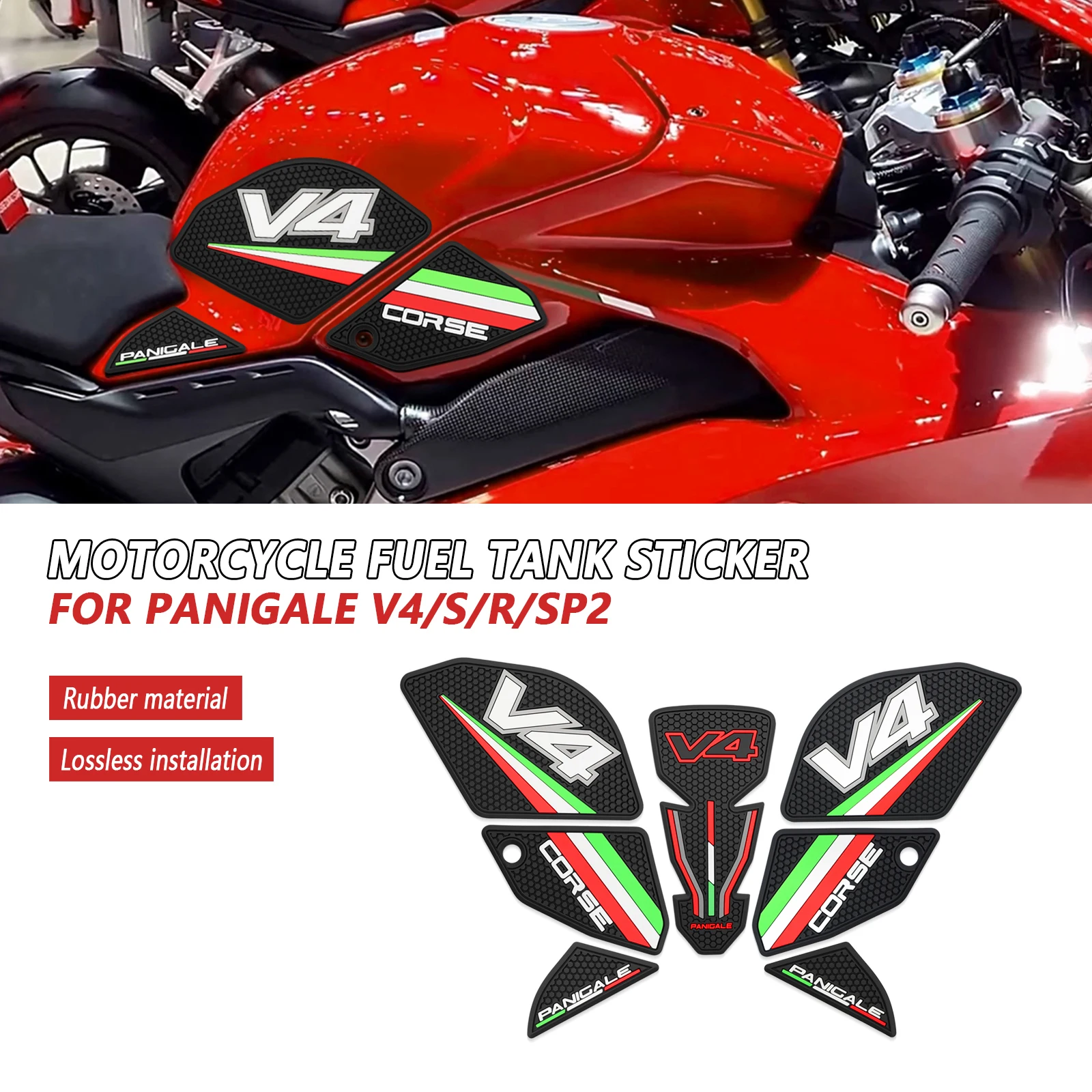 

Для Ducati Panigale V4 V4S V4R V4SP2 2022-2025 наклейки на мотоцикл резиновая накладка на масляный бак протектор боковые нескользящие защитные наклейки