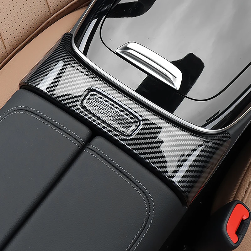 

Carbon Fiber Pattern Car Console Armrest Box Button Frame Cover For Mercedes Benz E Class W214 2024 Sticker Interior Accessories