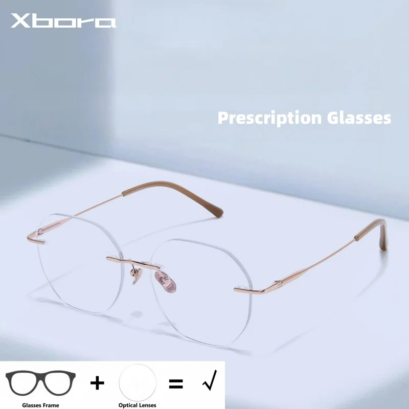 

Xbora Titanium Men Women Rimless Glasses Photochromic Optical Prescription Anti Blue Light Oculos Progressive Lens Eyewear 90172
