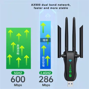 AX900 WiFi USB adaptér WiFi6 Bluetooth 5.4 Dual Band 2.4G + 5.8Ghz 4 anténní dongle USB bezdrátová karta přijímač pro PC/notebook 10 nejlepší prodej USB WiFi anténa - №1