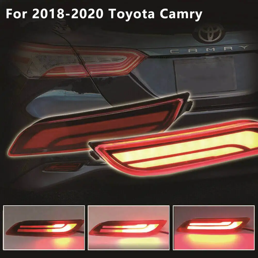 

2x For Toyota Camry 2018 2019 2020 2021 LED Rear Bumper Reflectors Brake Tail Lights Sequential Turn Signal Lamps Plug & Play