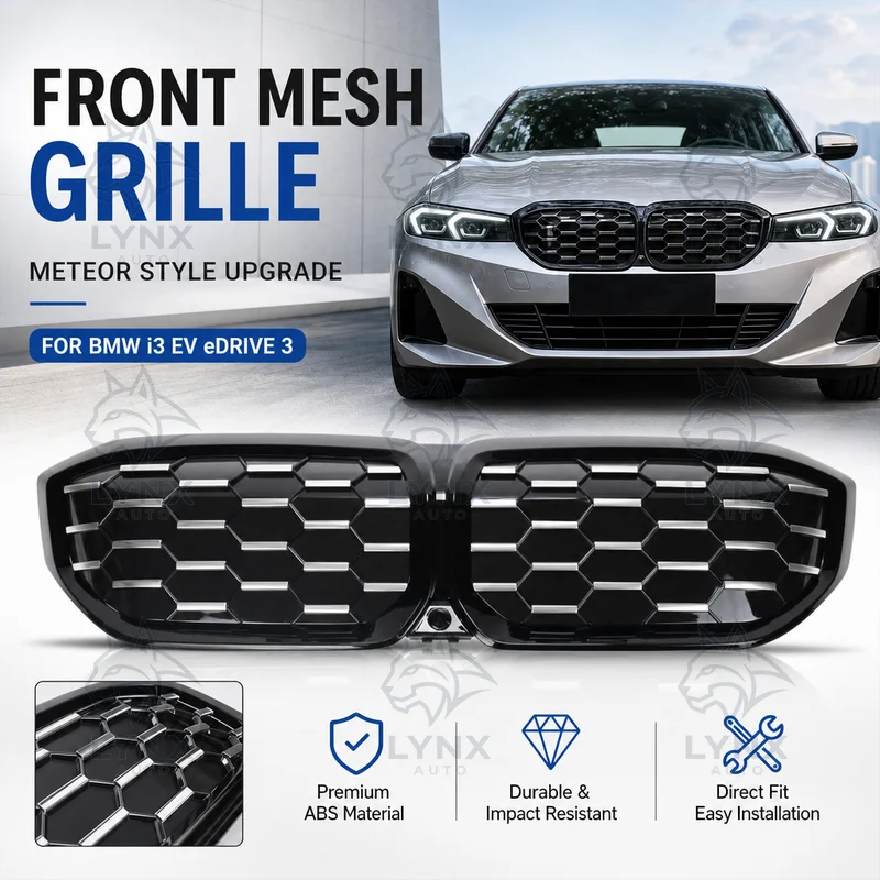 For BMW i3 EV eDrive 3 Half Silver Starlight Front Mesh Grille 22-IN 3 Series Meteor Replacement Style Car Modification