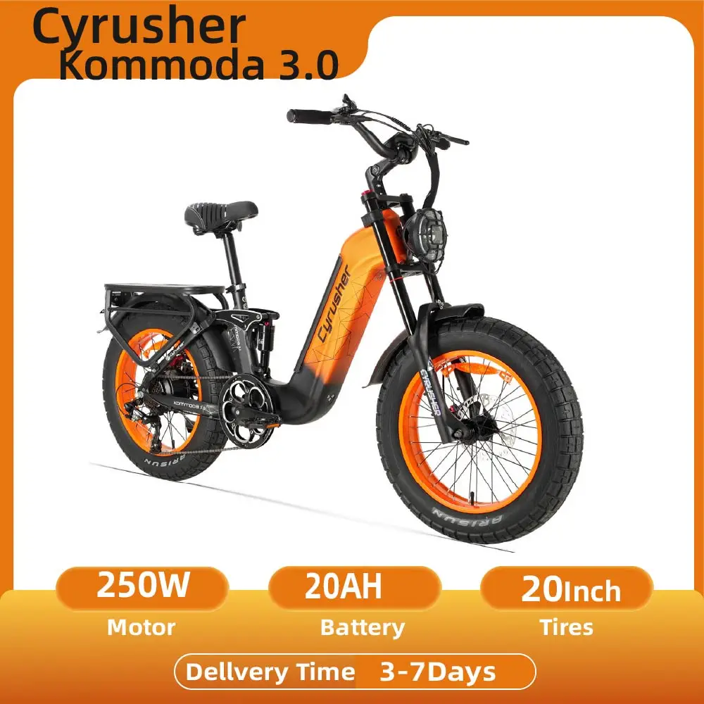 Vélo électrique pour adultes Cyrusher Kommoda 3.0, moteur 250W, vélo tout-terrain, batterie 48V20Ah, vélo électrique, pneu de 20 pouces