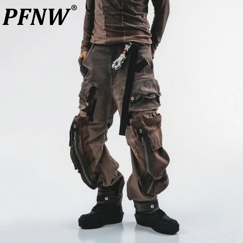 PFNW Wide Leg Multi Leg Morphology Cubic Large Pockets Functional Machete Pants Men's Tide Workwear Paratrooper Trousers 12C2259