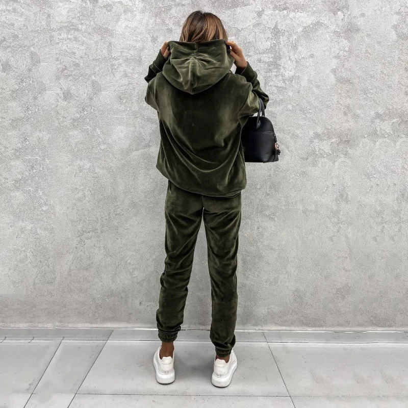 Jumper Suit Winter Spring Solid Casual Tracksuit Women Fleece 2 Pieces Sets Sports Sweatshirts Pullover Sweatpants