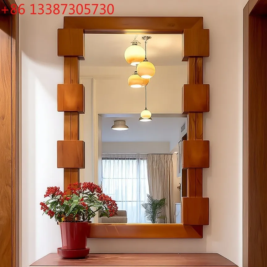 

Medieval style all-solid wood mirror full-body mirror French household wall-mounted entrance mirror special-shaped