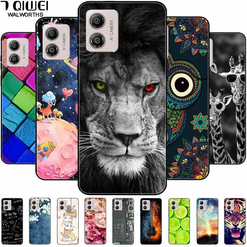 For Motorola Moto E13 Case Soft Silicone Flower Lion Wolf TPU Back Cover for MOTO E13 E 13 6.5'' Cute Phone Shell for MotoE13