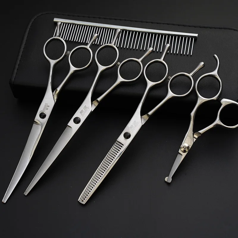 Pet Grooming Scissors, All-steel Upturned and Down Upturned, 7-inch Dog Trimming Scissors, Two-way Curved Scissors