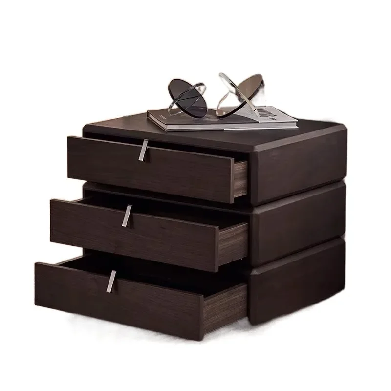 

Italian minimalist all-solid wood rotating bedside table, simple modern solid wood smoke-colored bedside table in the bedroom