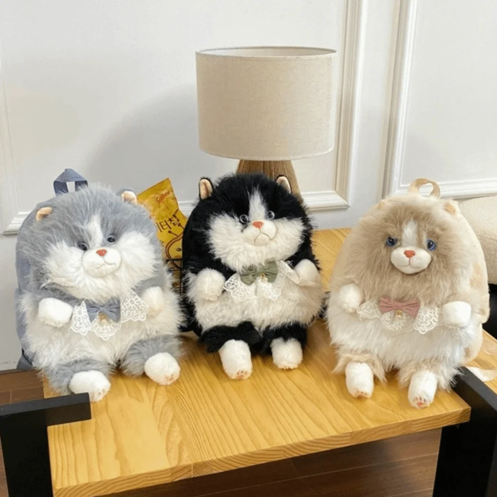Soft Cat Backpack Cartoon Cat Adjustable Shoulder Straps Cat Shoulder Bag Zipper Closure Decorative Bag Casual Outing
