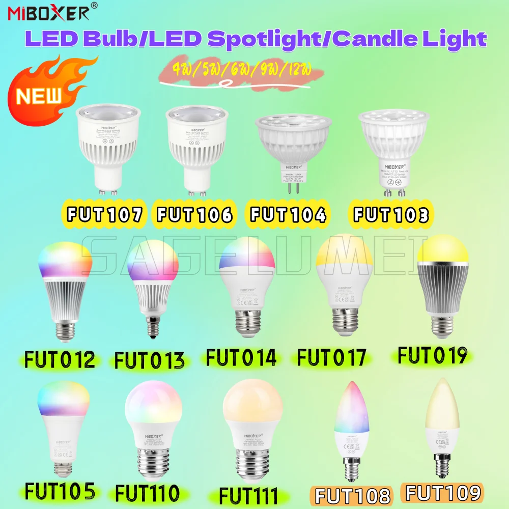

Miboxer 4-12W LED Spotlights FUT103/104/106/107 Candle Light FUT108/109 LED Bulb FUT012/013/014/017/019105/110/111(GU10/E14/E27)