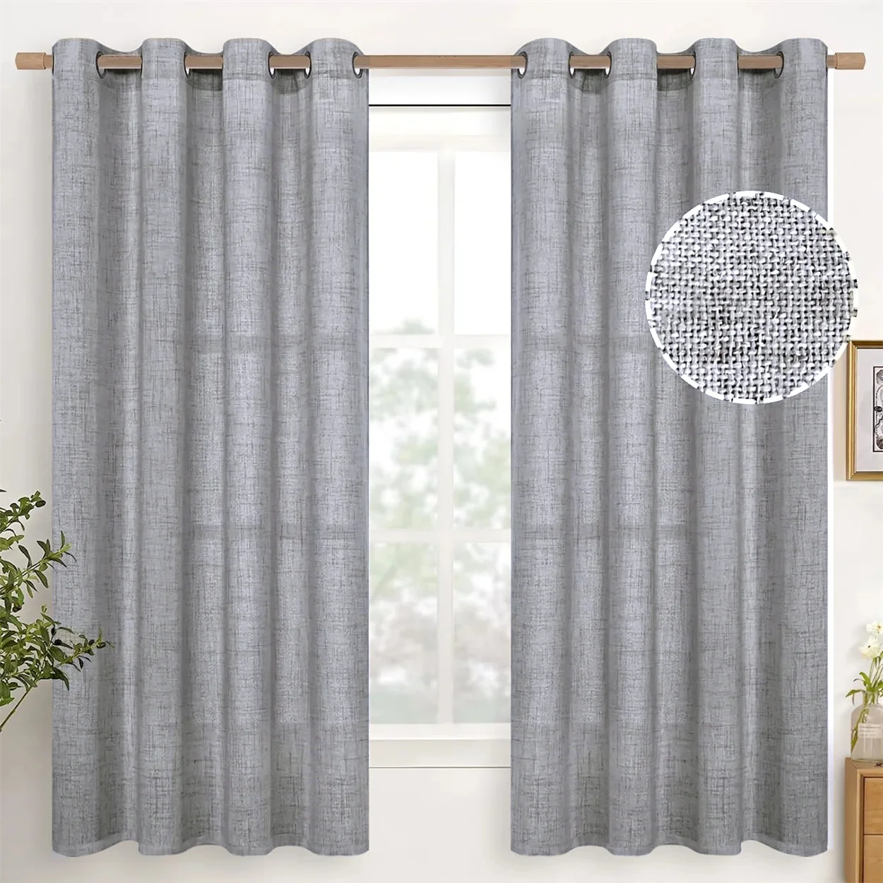 2pc Japanese Style Linen Curtains for Living Room and Balcony, Luxury Curtains Set for House, Grommet Tulles, Partition for Room