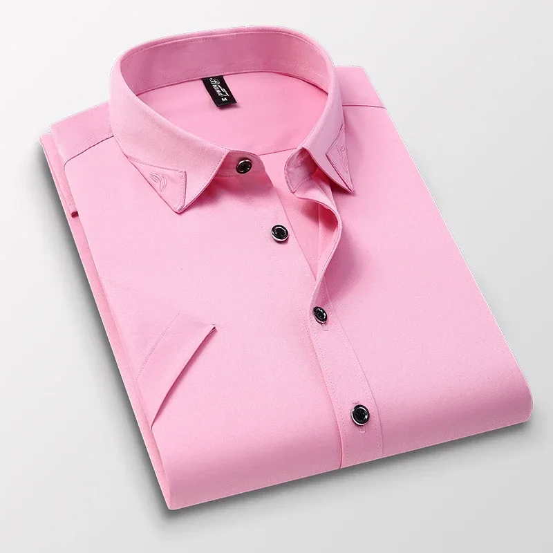 BROWON 2026 Smart Casual Summer Shirt Men Short Sleeve Turn Down Collar Business Mens Dress Shirts Anti-wrinkle Easy Care