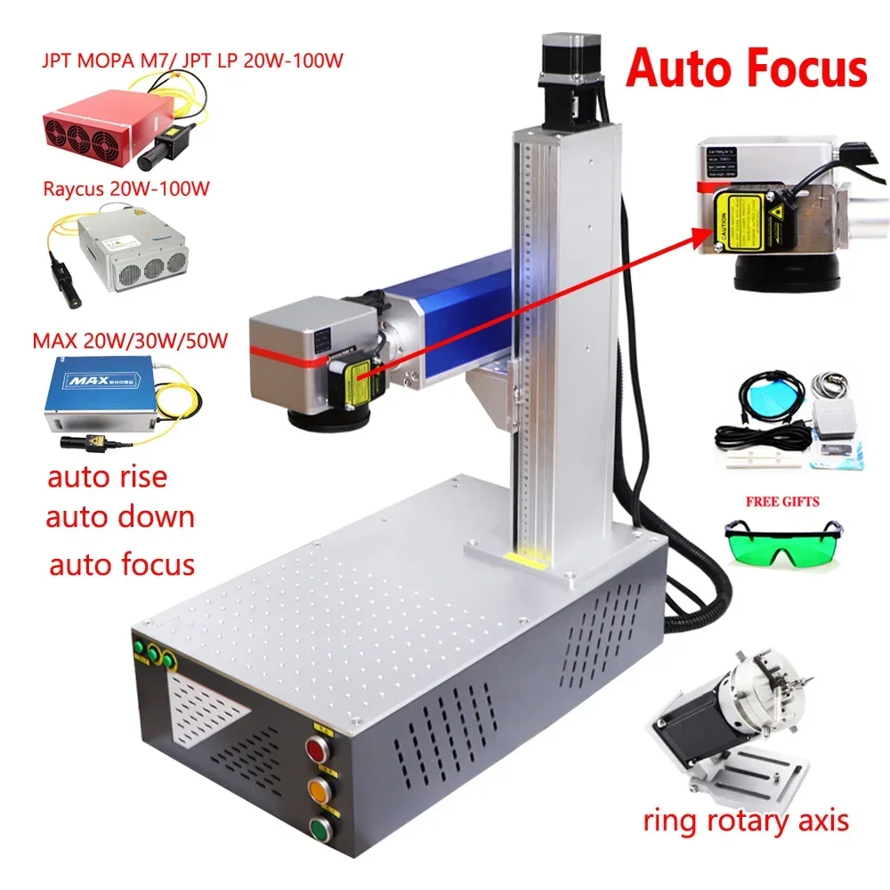 Auto Focus JPT MOPA M7 60W 100W Fiber Laser Metal Marking Machine 70W 50W 30W Raycus Jewelry Engraving EXCAD Support Lightburn