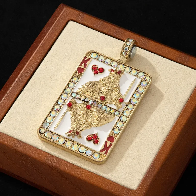 Medieval KF playing card pendant retro inlaid enamel literary accessories fashion personality heart K magnetic pendant