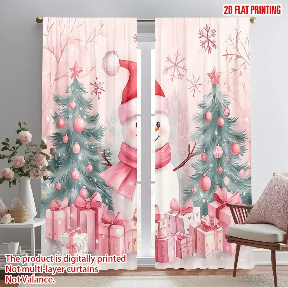 2pcs,2D plane printing Print Curtains Cute Snowman Christmas Gifts_g (2) Versatile Polyester Fabric (without rod) Outdoor