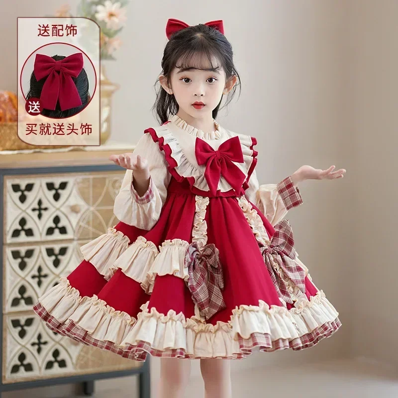 Children Dress for Girls Baby Lolita Girl Cute Summer Wedding Dress Girl Long Sleeve Ball Gown Princess Party Kids Twin