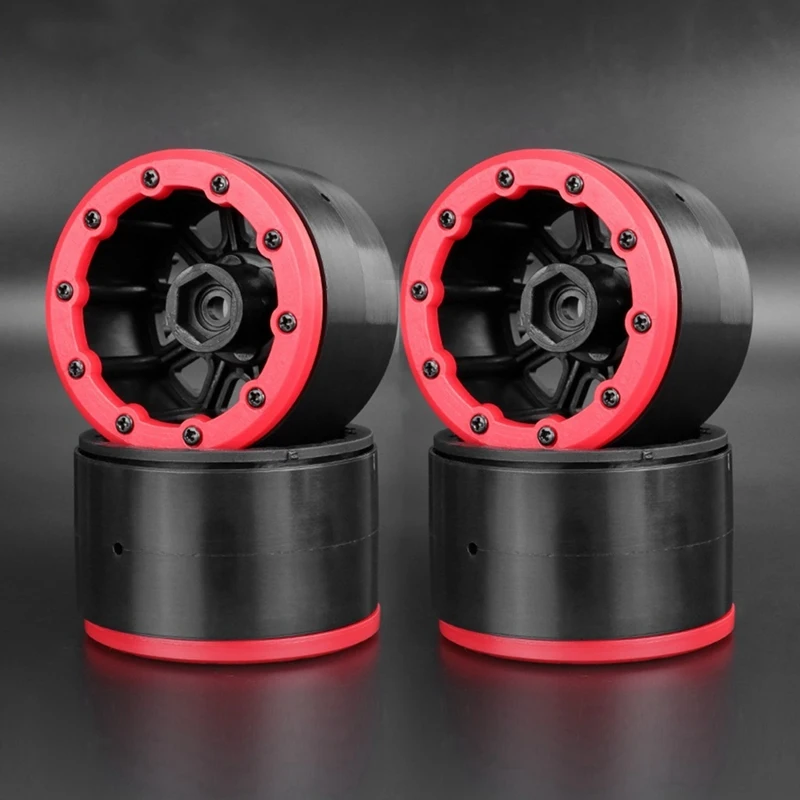 4Piece Beadlock Wheel Rim Wheel Hub Nylon Black&Red RC Parts For 1/10 RC Crawler Car Axial SCX10 Wraith RR10 Capra Traxxas TRX4