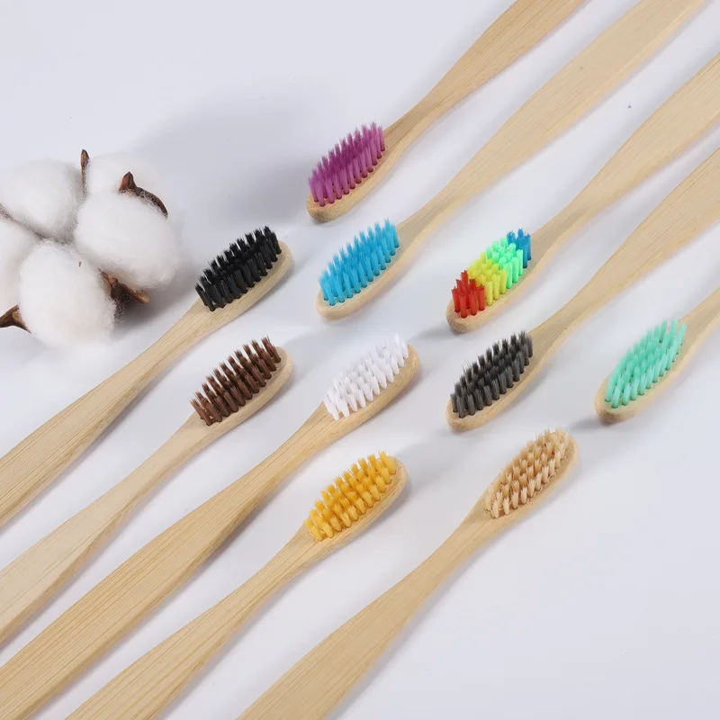 500PCS Customize Brand Logo Disposable Bamboo Soft Bristled Toothbrushes - Biodegradable Wooden Teeth Brush for hotel