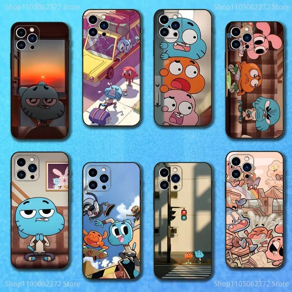 

AMAZING WORLD of GUMBALL Phone Case For iPhone 16,15,14,13,12,11 Plus,Pro Max,XS,X,XR,SE,Mini,8,7,Soft Silicone Black Cover