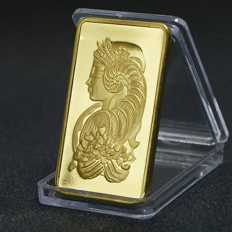 1pcs Gold Plated Layered Bullion Bar Switzerland Credit Commemorative Coin Goddess Coin Collection Home Decoration gifl