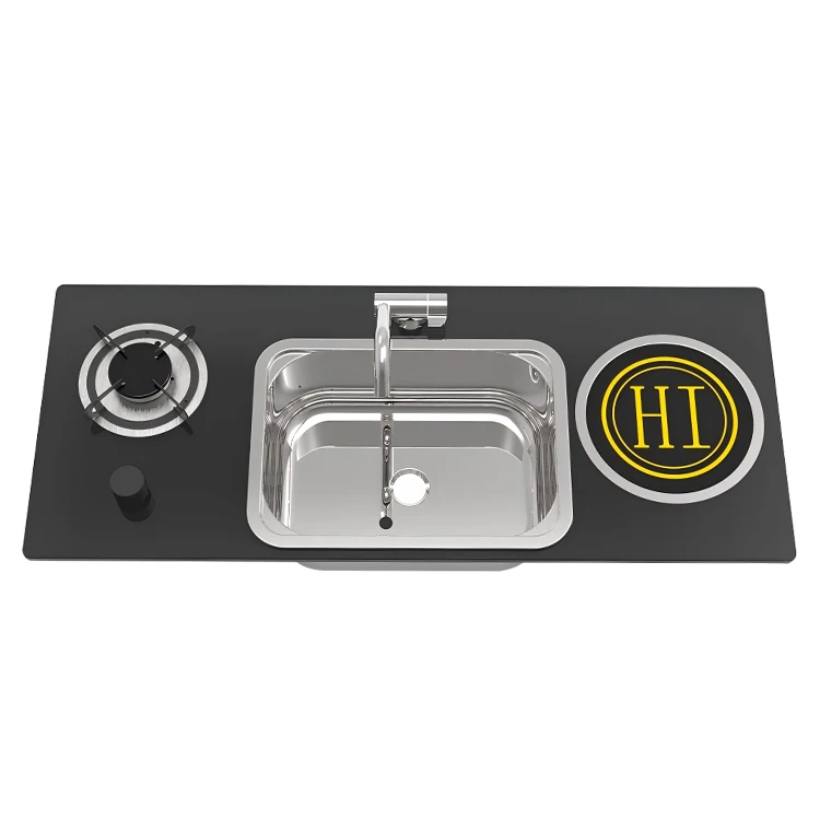 Space-Saving All-in-1 Mobile RV Kitchen Combo: Gas Burner + Induction Cooker + Sink 885*360mm Built-in Camper Station