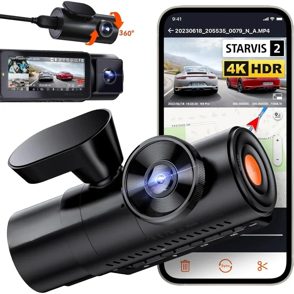 1080P+1080P Front Inside and Rear Triple Car Camera, Voice Control