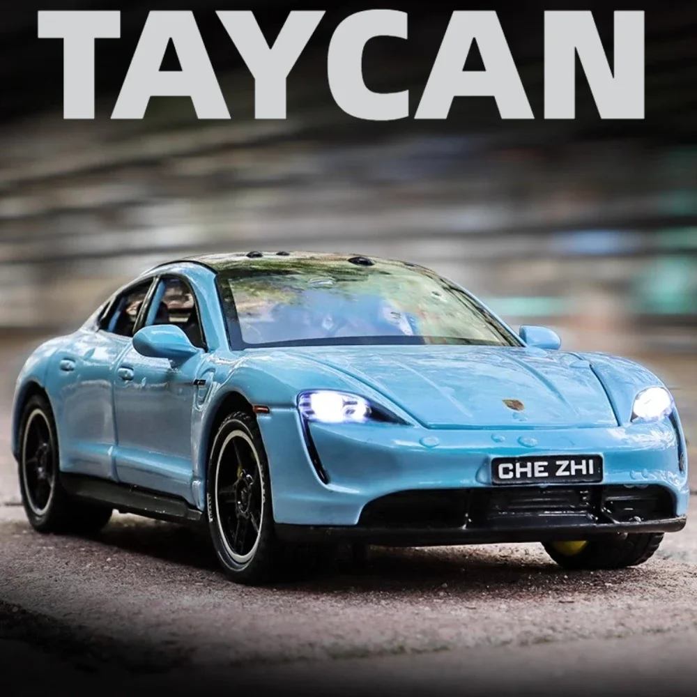 1:32 Porsche Taycan Alloy Sports Car Model Toy Diecast Metal Sound Light Pull Back Miniature Vehicles Models Boy Christmas Gifts