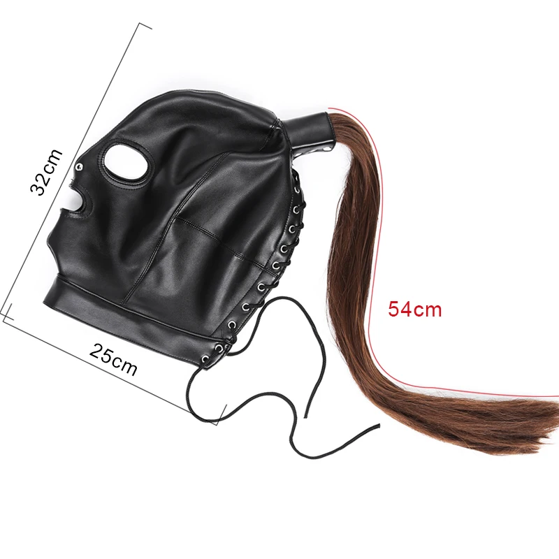 Steampunk Accessories of Unisex Leather Fetish Mask With Hair Ponytail For Sexy Cosplay Rave Festival Chest Belt Headgear Outfit