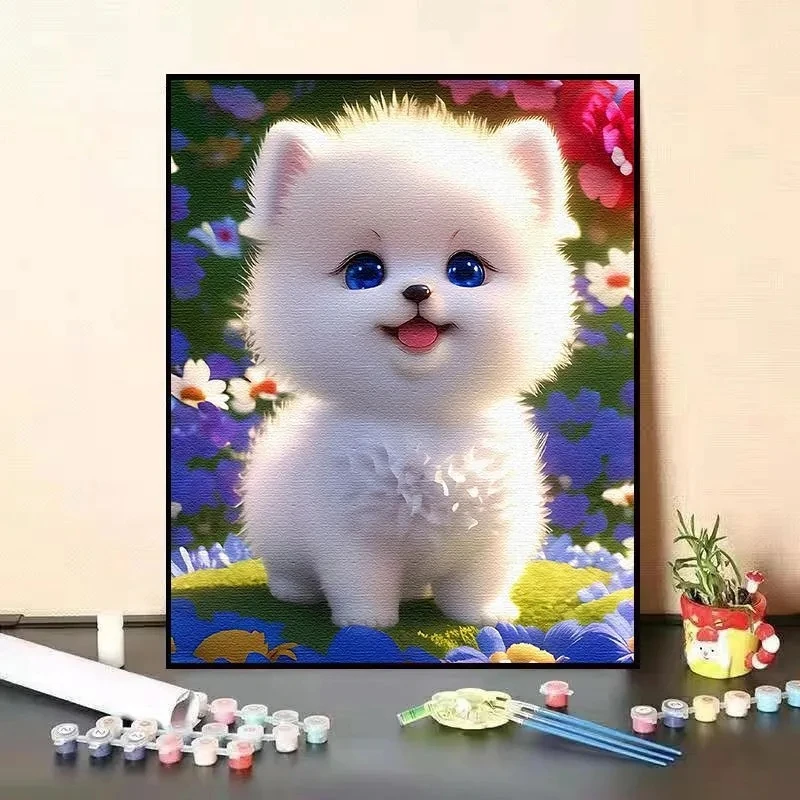 

Cute dog digital oil painting fill color D girl birthday handmade painting department decorative painting