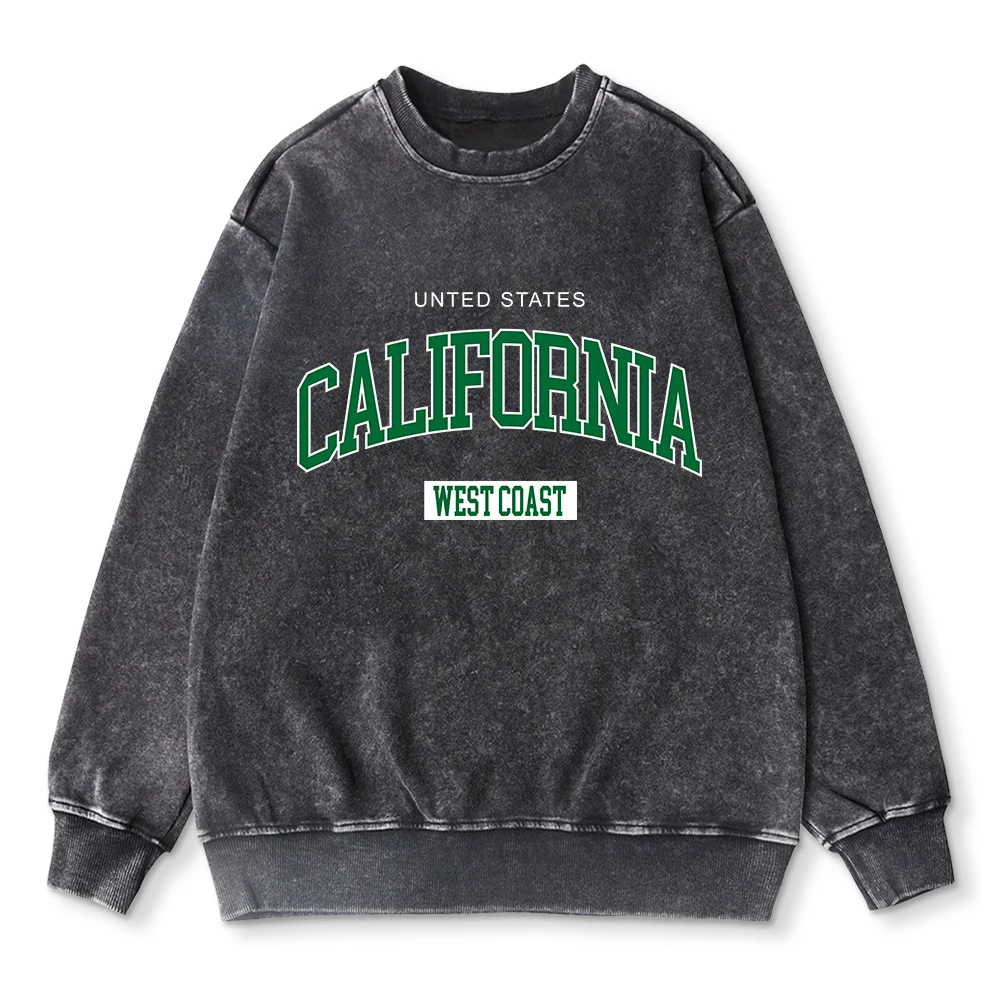 Fashion Women Washed Sweatshirt California West Coast Prints Hoodie Autumn Crewneck Cotton Pullover Female Oversized Streetwear