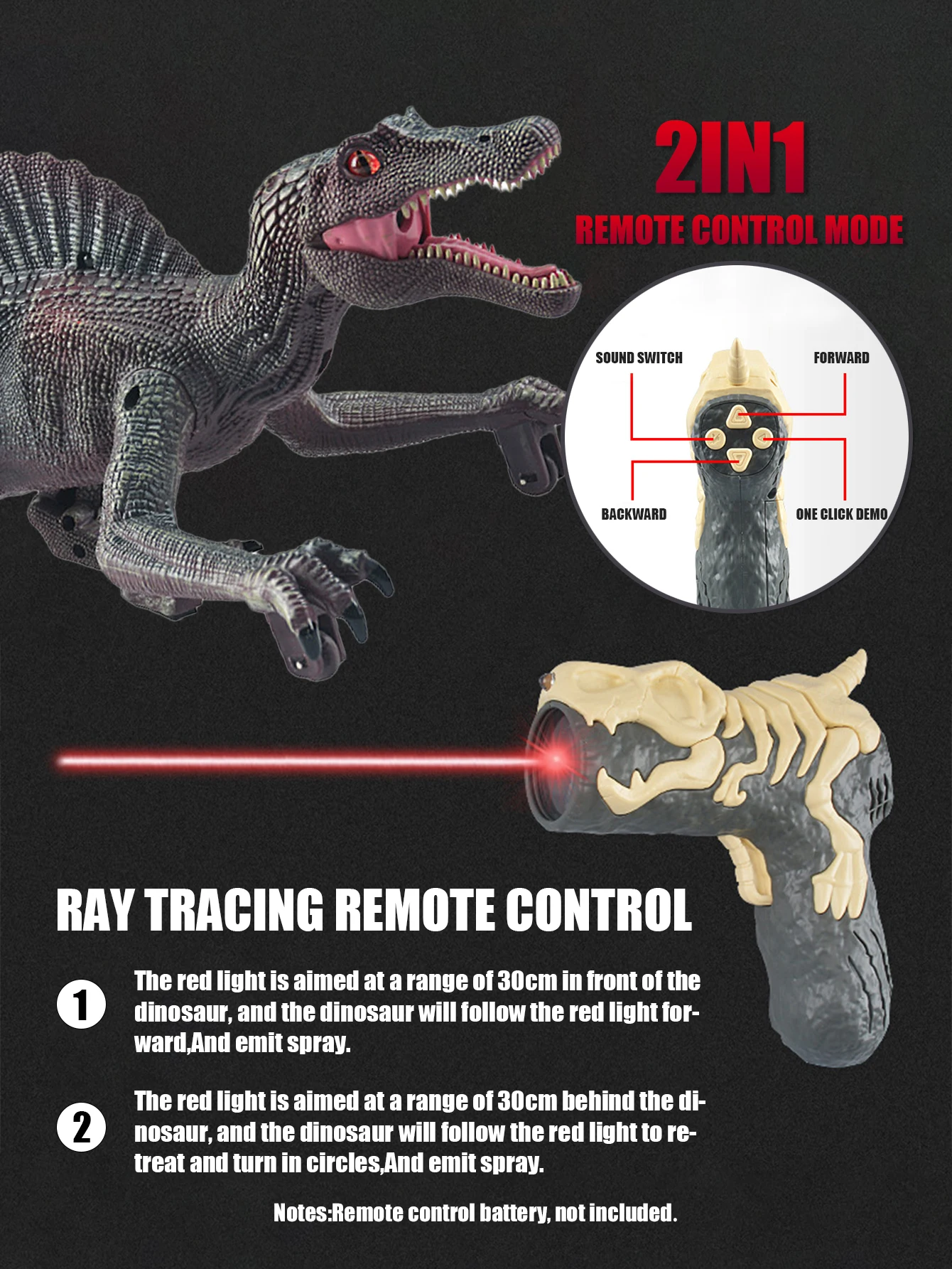 2in1 Five Way Infrared Tracking Chasing Light Remote Control Spray Dinosaur Spray Sound Light Red Light Birthday Gift For Boys