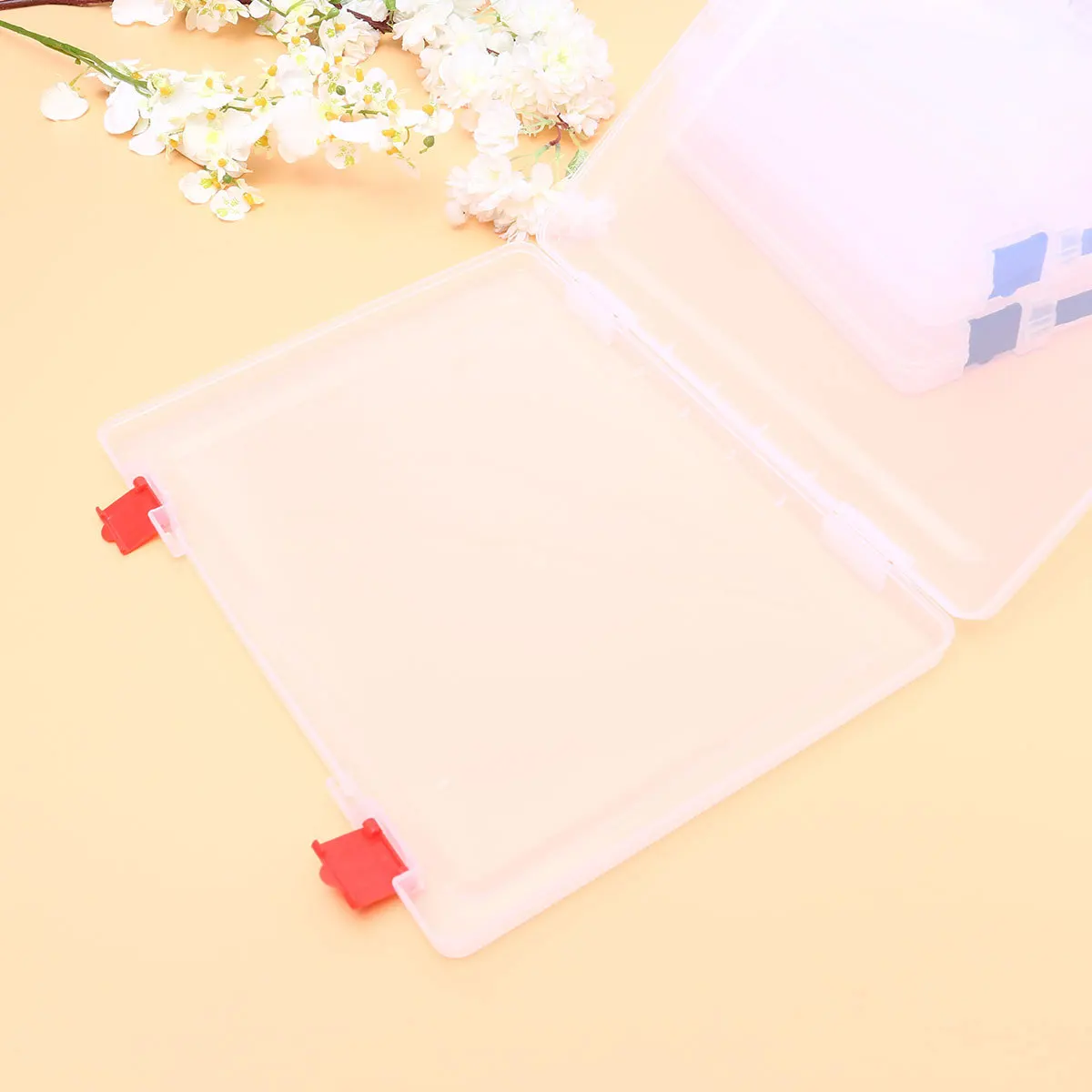 

Plastic Document Storage Box Clear Transparent File Case Stackable Paper Organizer for Office Home School Use Red Buckle
