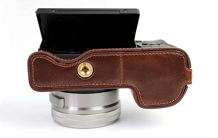 PU leather case Camera Bag Cover Pouch for Sony A6400 A6300 A6100 A6000 with 16-50mm half bottom cover With Battery Opening