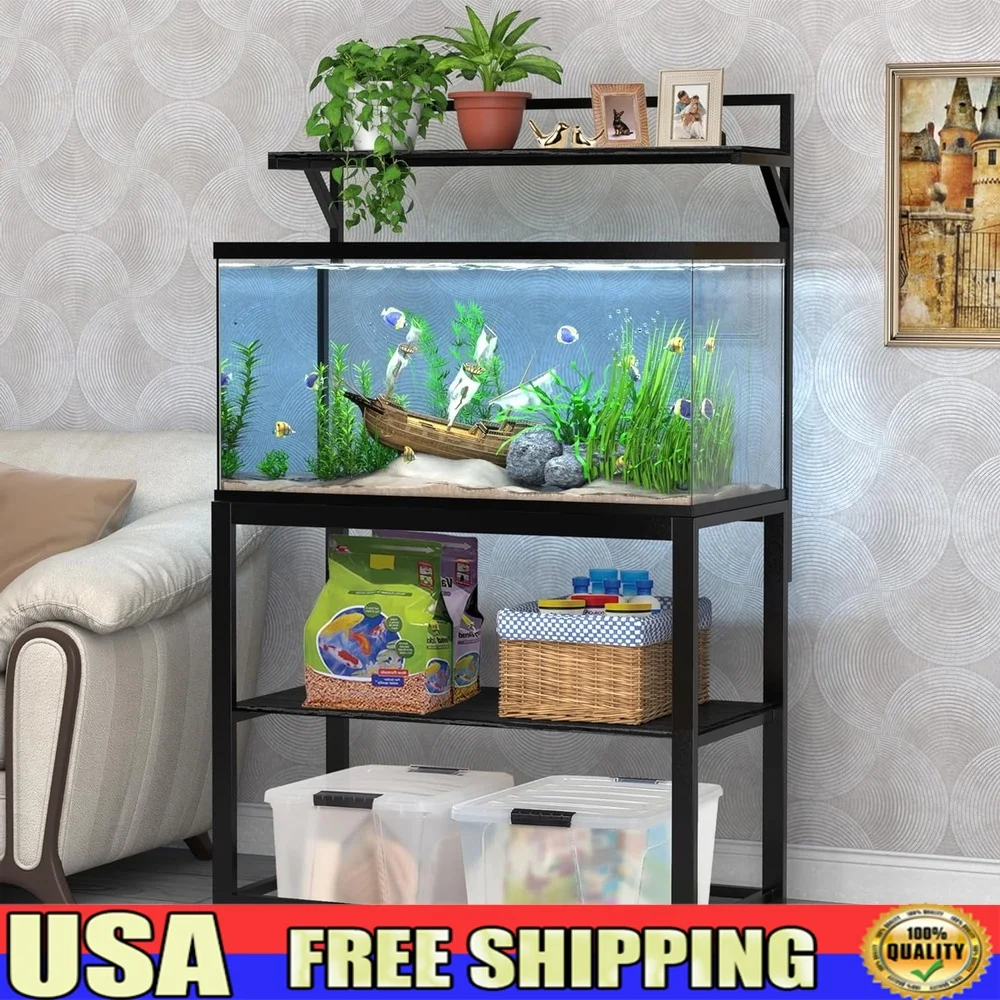 

Metal Aquarium Stand 40-50 Gallon Fish Tank with Storage Shelf and Plant Display Reptiles and Aquatic Decor