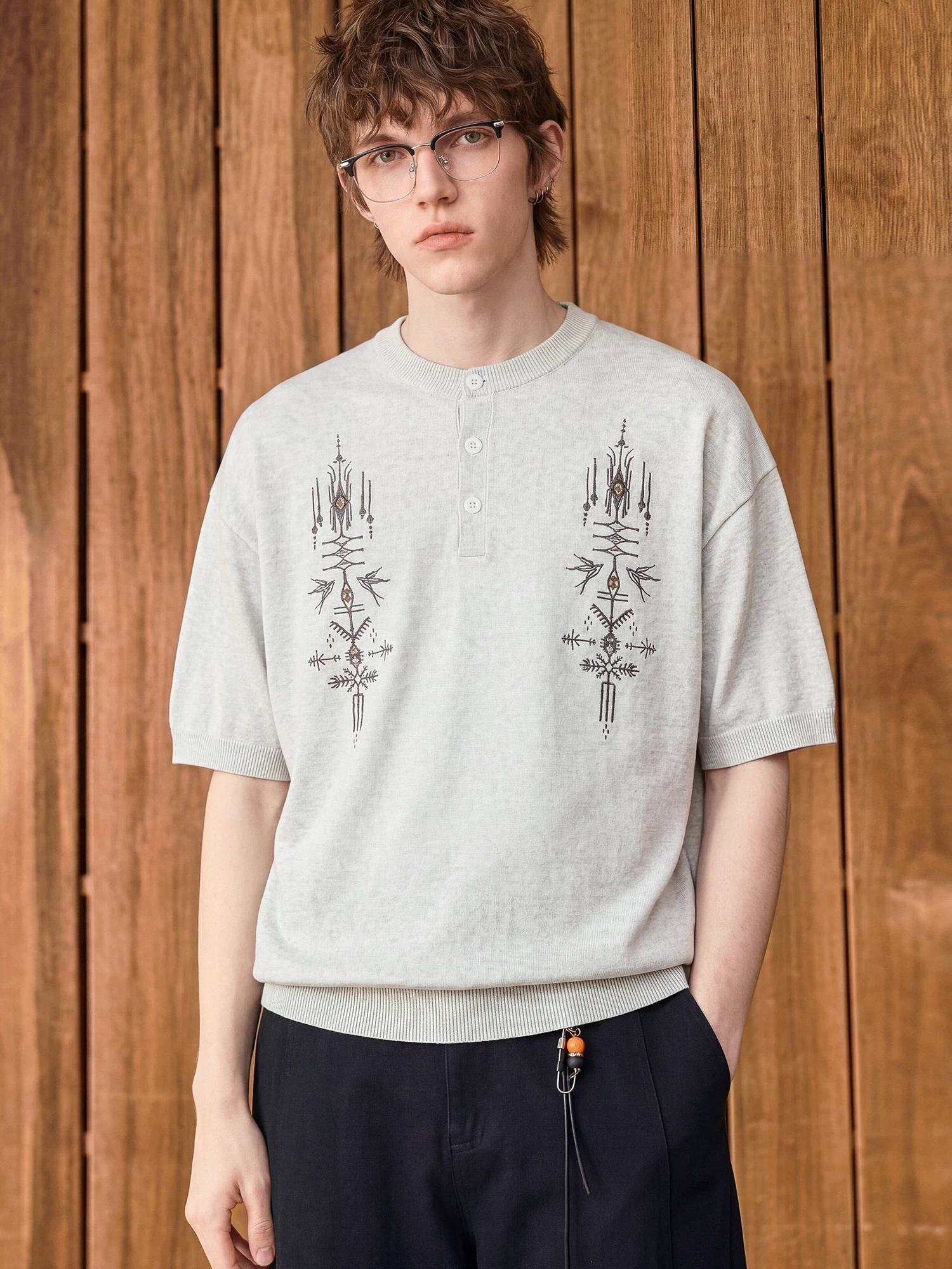 Design Sensation Knitted Short Sleeve T-Shirt Men's Summer Fashion Inner Wear Henry Collar Base Shirt Cotton Breathable